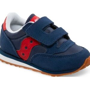 Saucony Kids Unisex Jazz Hook and Loop Sneaker Navy with Red Size 6M GUC